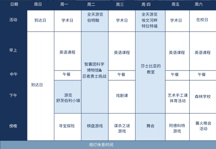 阿德科特夏令营日程参考